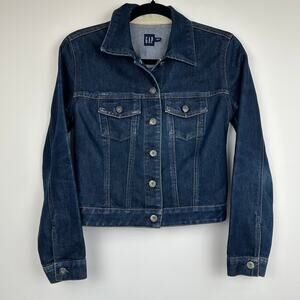 Gap Womens Classic Soft Denim Button-Up Dark Blue Wash Classic Jean Jacket XS